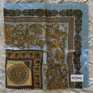 Portofino Scarf Scrolls pattern in Blue and Gold